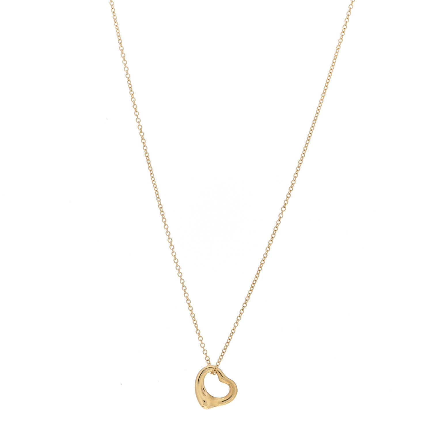 Tiffany 18K Yellow Gold 11mm Elsa Peretti Open Heart Pendant Necklace 1 of 4