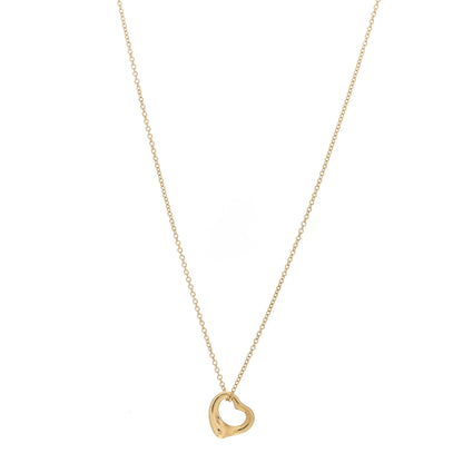 Tiffany 18K Yellow Gold 11mm Elsa Peretti Open Heart Pendant Necklace 1 of 4