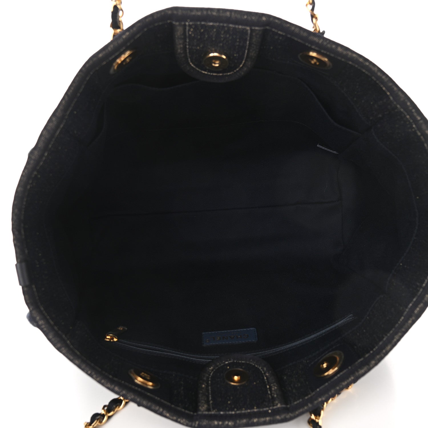 Chanel Lurex Canvas Small Deauville Tote Navy Blue Gold 5 of 10