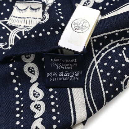 Hermes Cashmere Silk Ex Libris Bandana Scarf 55 Marine White Black 4 of 4