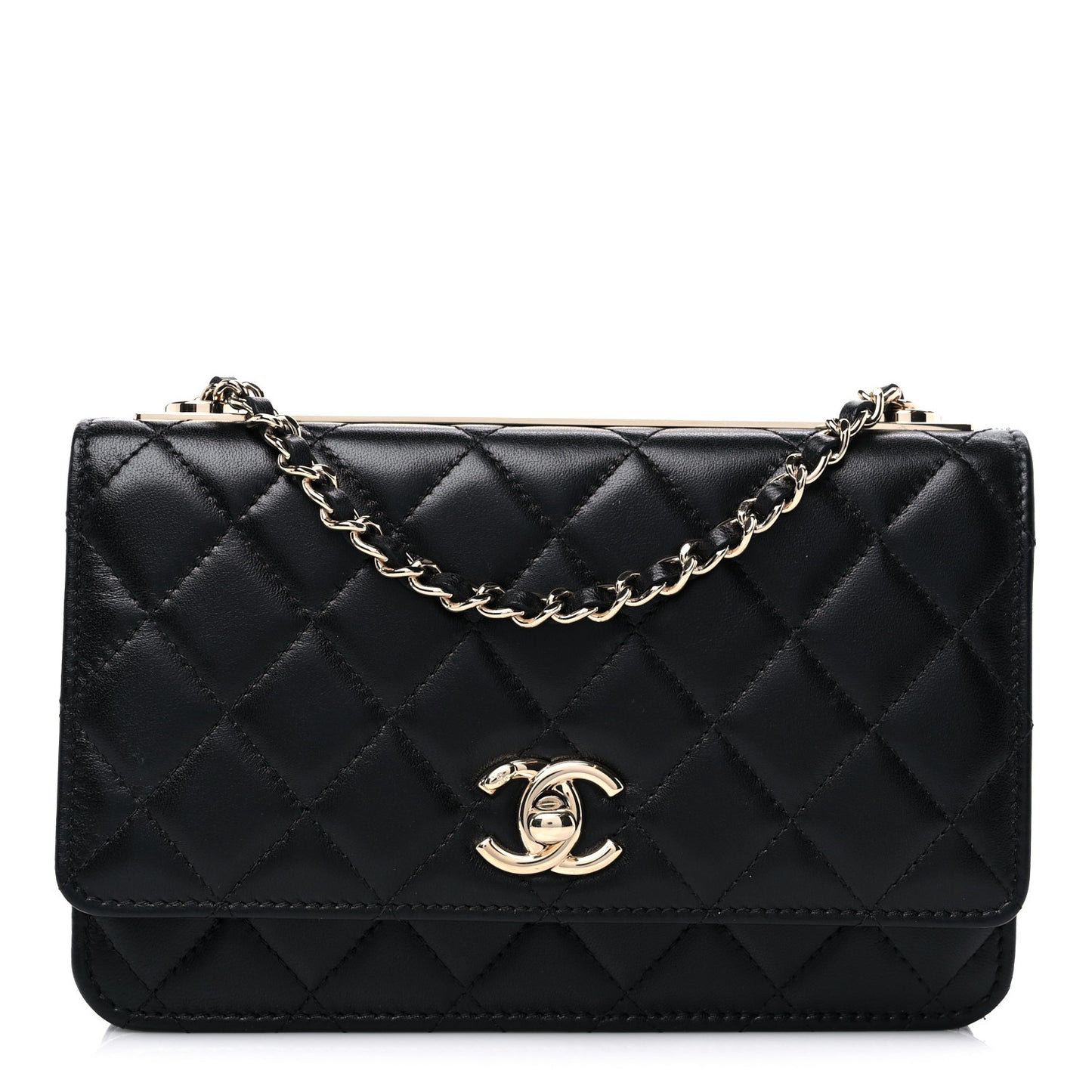 Lambskin Quilted Trendy CC Wallet On Chain WOC Black