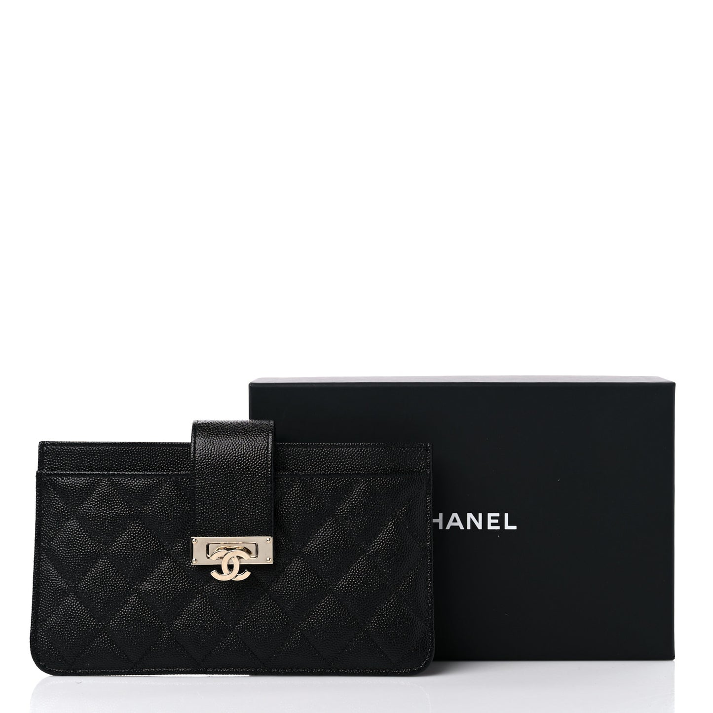 Caviar Quilted Golden Class Strap Pouch Black