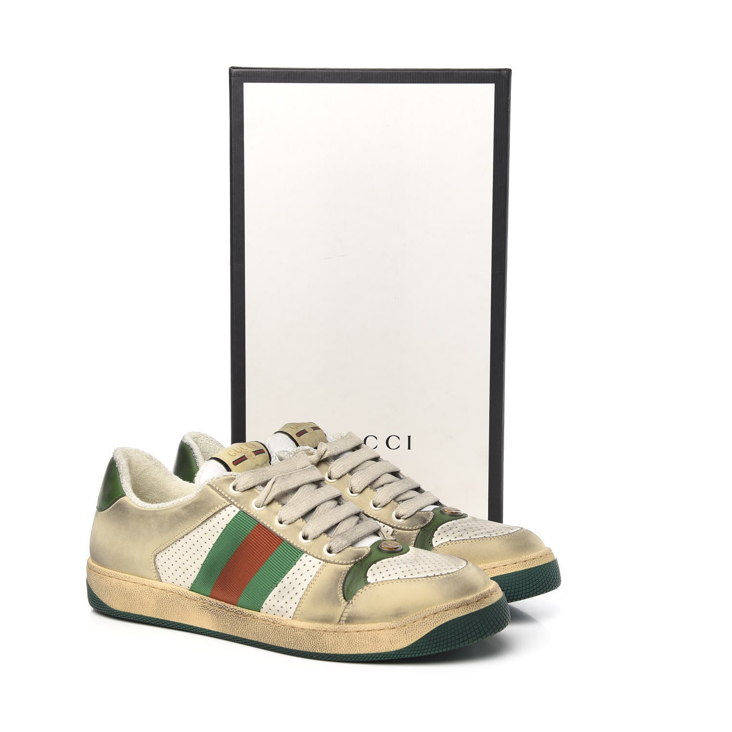 Gucci Nubuck Web Mens Screener Sneakers 8 Dusty Milk New Mystic White Vintage Green 8 of 8