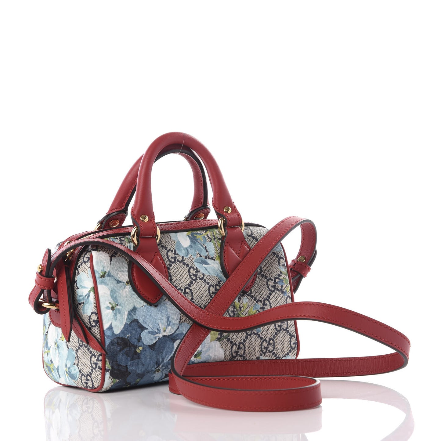 GG Supreme Monogram Blooms Mini Boston Navy Blue Hibiscus