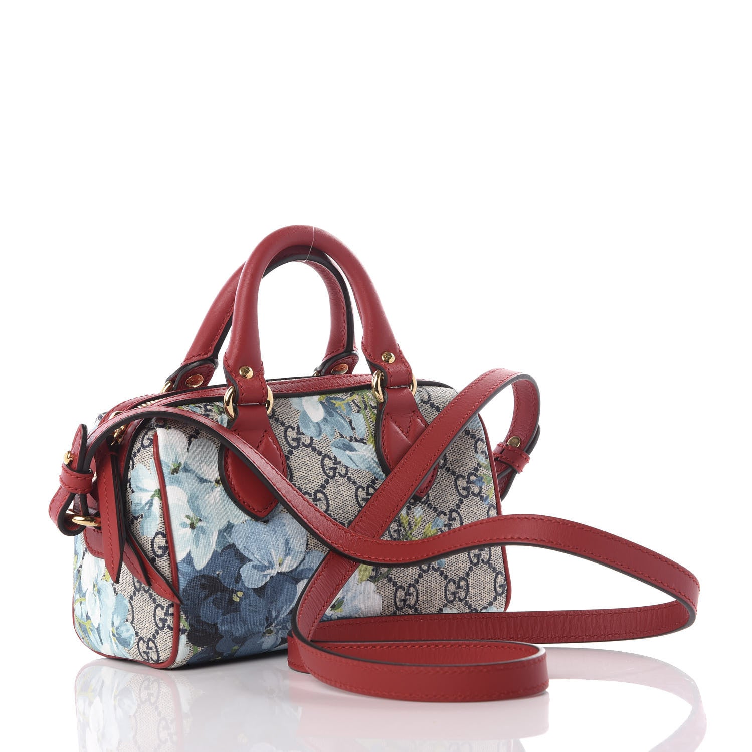 Gucci GG Supreme Monogram Blooms Mini Boston Navy Blue Hibiscus 2 of 9