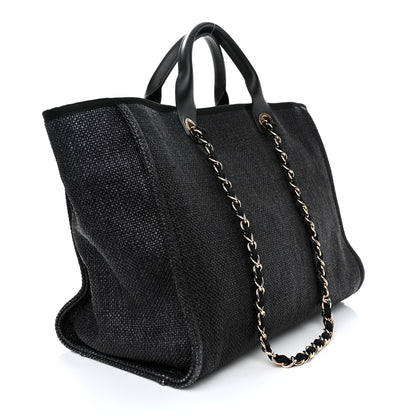 Chanel Woven Straw Raffia Medium Deauville Tote Black 3 of 10
