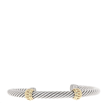 David Yurman Sterling Silver 14K Yellow Gold 5mm Cable Classics Two Station Bracelet 1 of 4