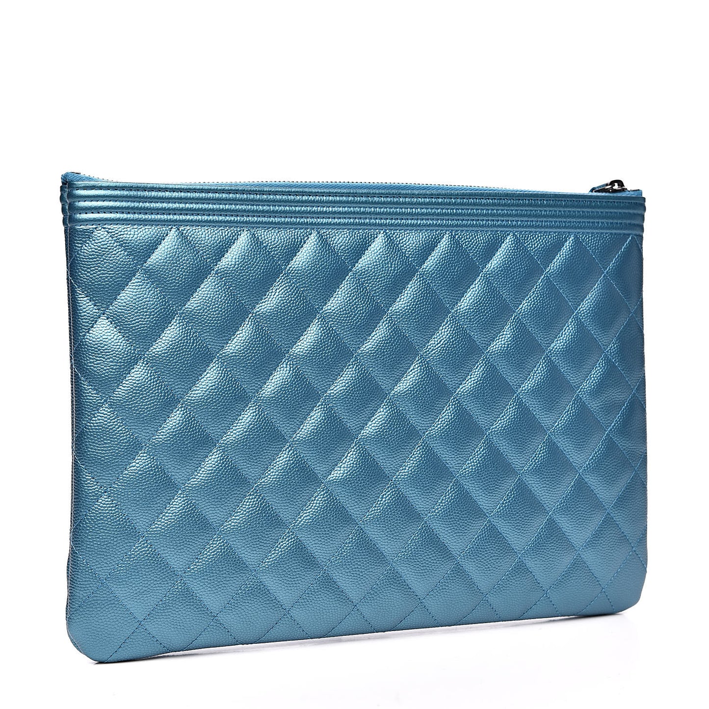 Metallic Caviar Quilted Medium Boy Cosmetic Case Turquoise