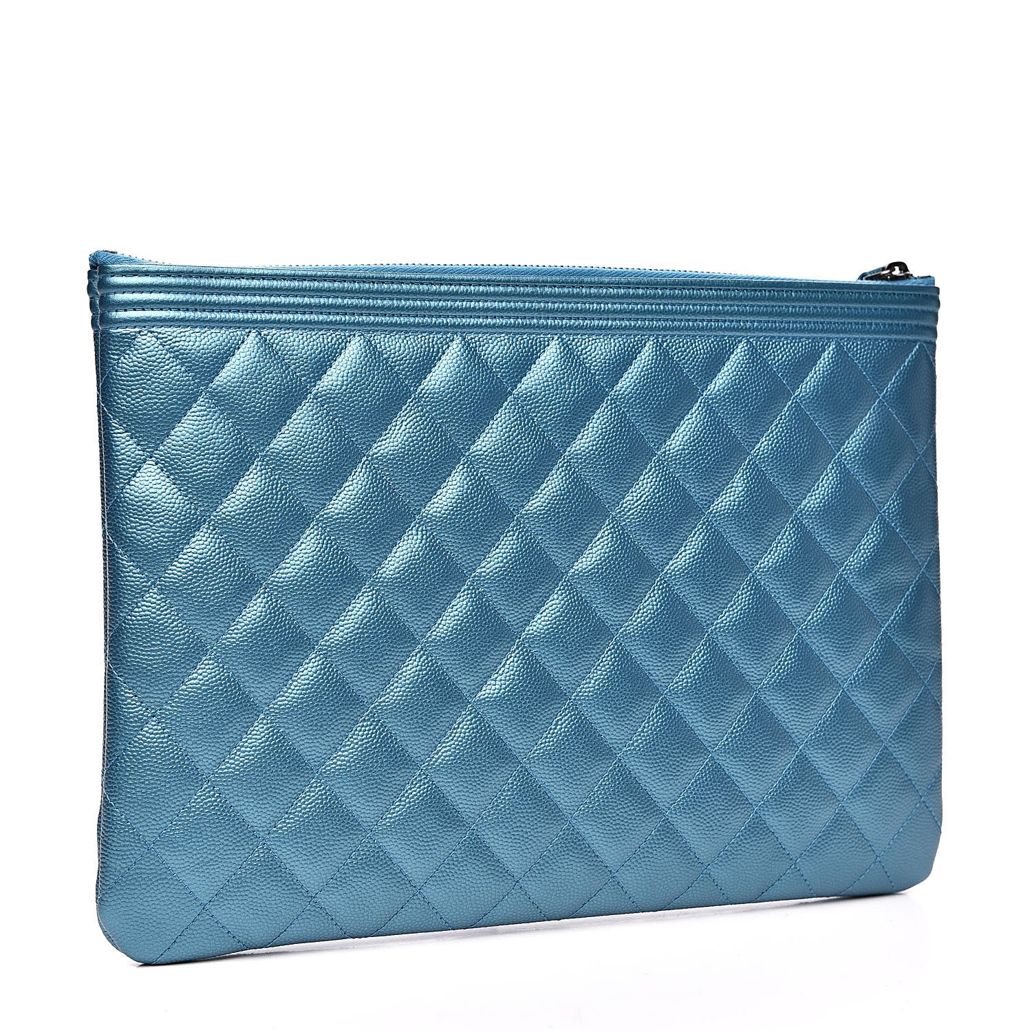 Chanel Metallic Caviar Quilted Medium Boy Cosmetic Case Turquoise 3 of 10