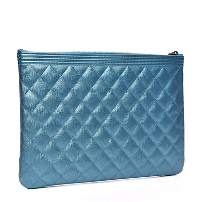Chanel Metallic Caviar Quilted Medium Boy Cosmetic Case Turquoise 3 of 10