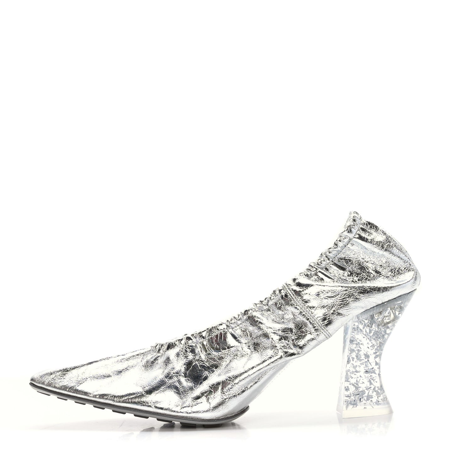 Metallic Crushed Nappa Glitter Plexiglass Almond Pumps 39.5 Silver