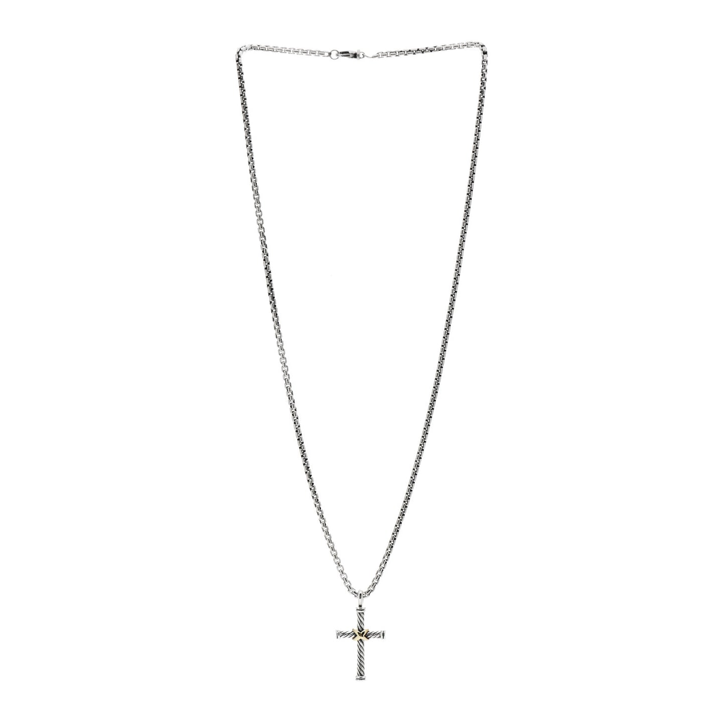 Sterling Silver 18K Yellow Gold 35mm Cable Cross Pendant Necklace