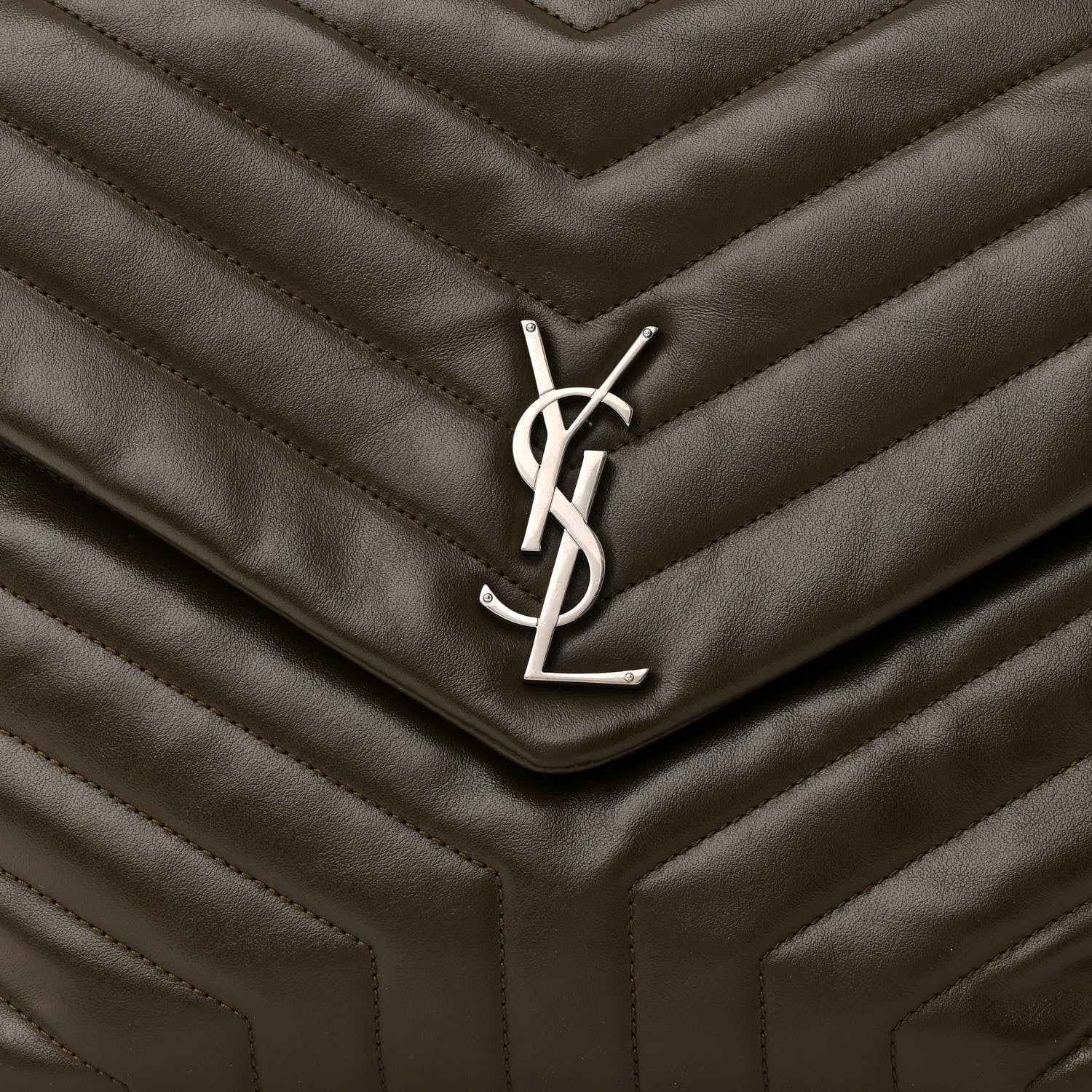 Saint Laurent Calfskin Y Quilted Monogram Large Loulou Chain Satchel Kaki Fonce 16 of 25