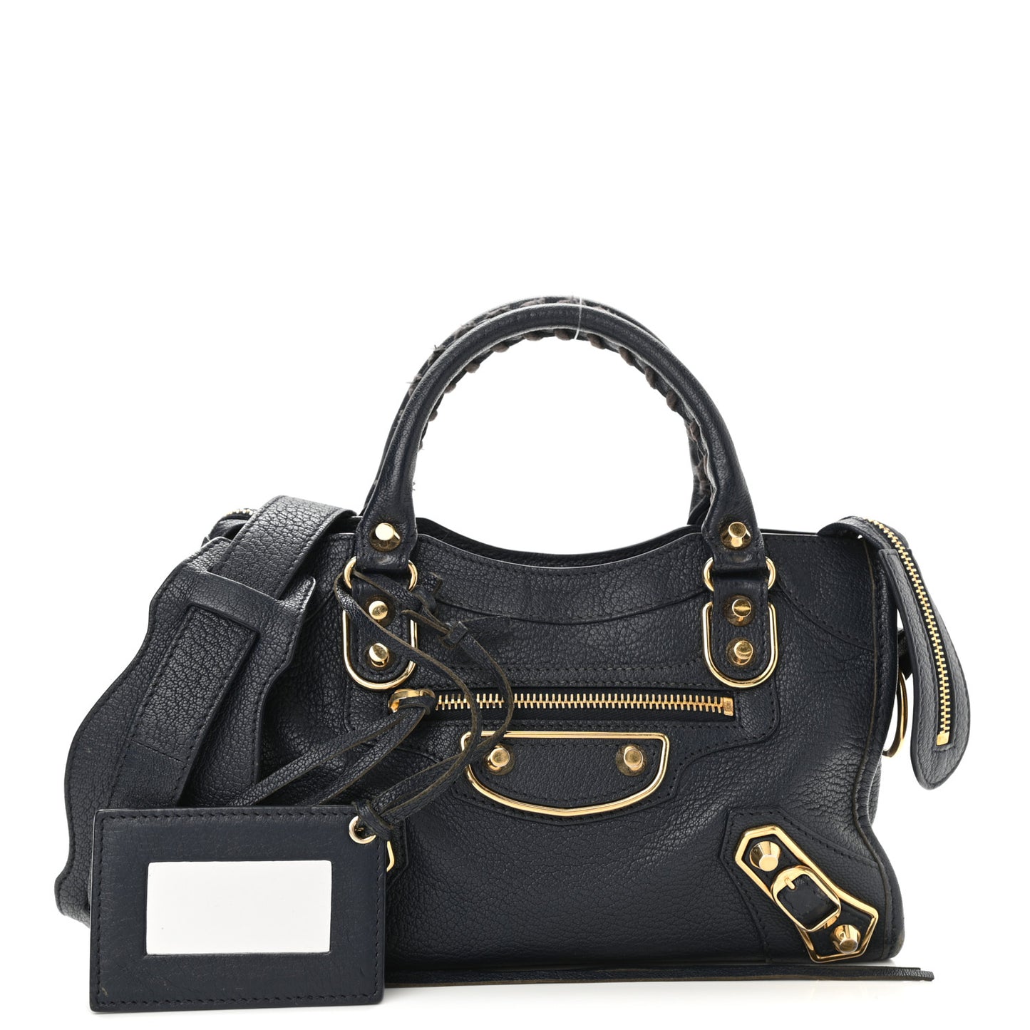 Chevre Gold Metallic Edge Hardware Mini City Bleu Nuit Dark Sea
