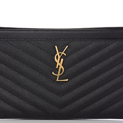 Saint Laurent Grain De Poudre Chevron Monogram Bill Pouch Black 7 of 8