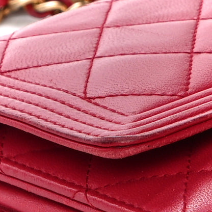 Chanel Lambskin Quilted Boy Wallet On Chain WOC Red 13 of 27