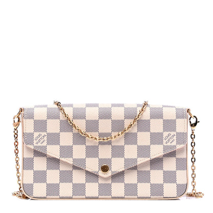 Louis Vuitton Damier Azur Pochette Felicie Chain Wallet Rose Ballerine 1 of 8
