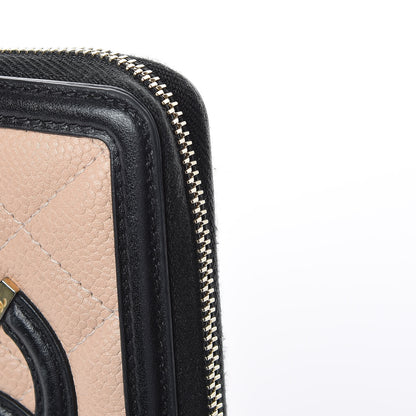 Chanel Caviar Quilted Small Filigree Zip Around Wallet Beige Black 12 of 15