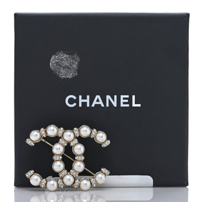 Chanel Pearl Crystal Nefertiti CC Brooch Gold 4 of 4