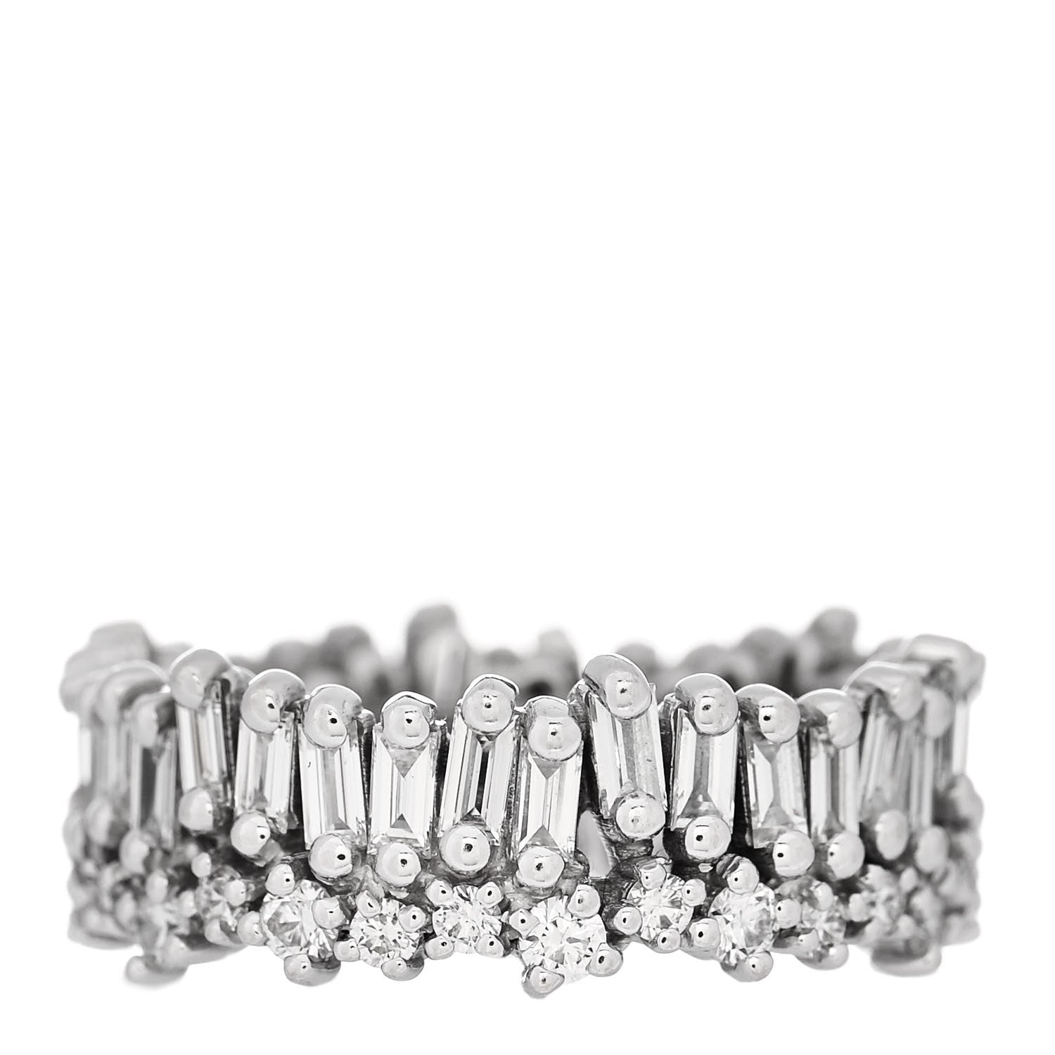 Suzanne Kalan 18K White Gold Diamond Classic Short Stack Eternity Band Ring 53 6.5 1 of 5