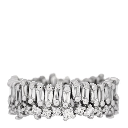 Suzanne Kalan 18K White Gold Diamond Classic Short Stack Eternity Band Ring 53 6.5 1 of 5