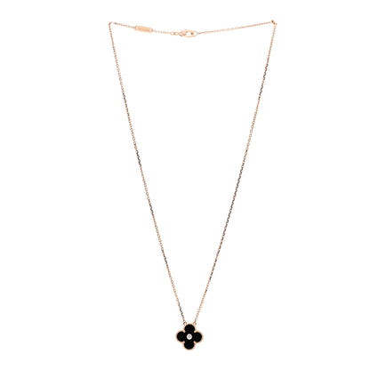Van Cleef & Arpels 18K Rose Gold Diamond Black Onyx Vintage Alhambra Pendant Necklace 3 of 7