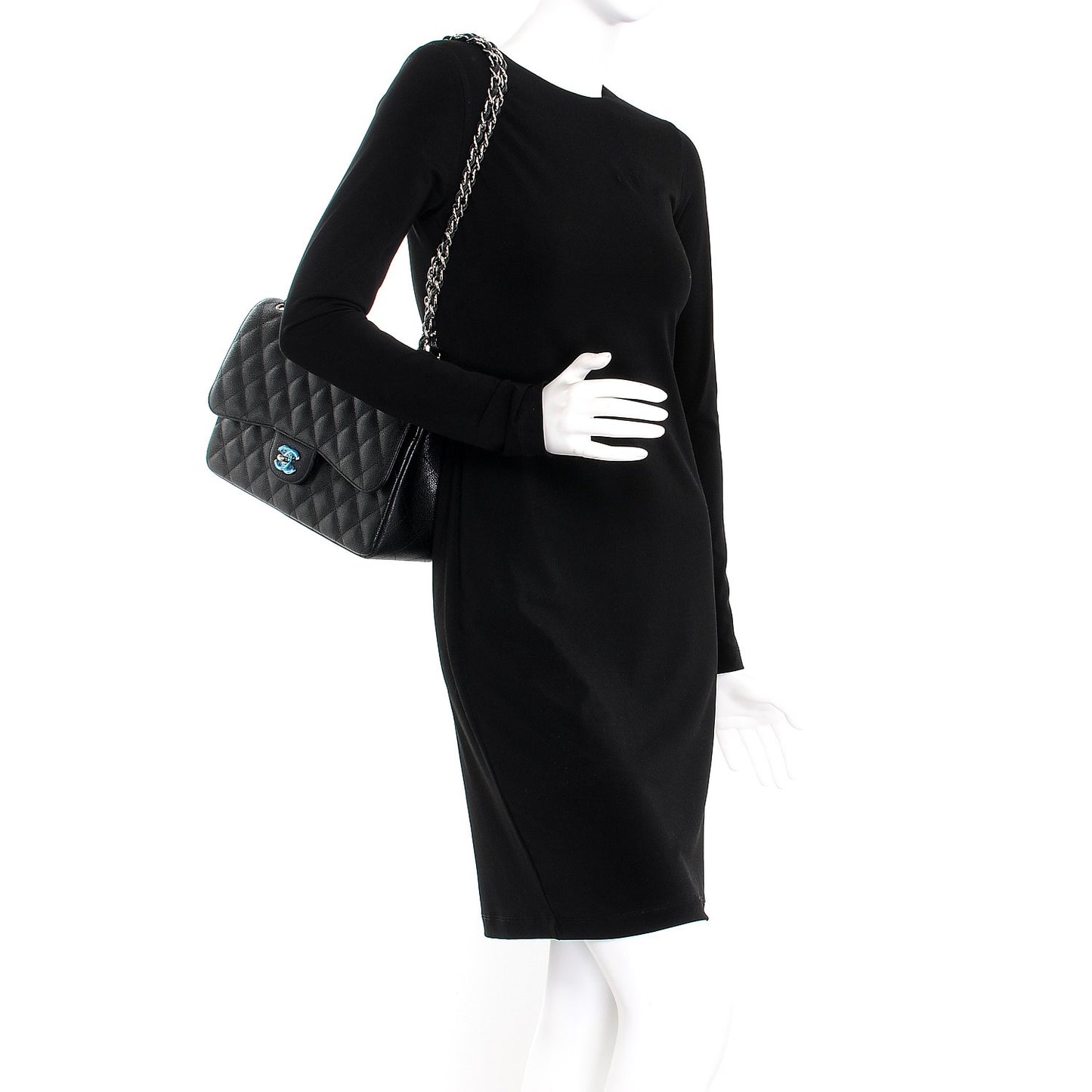 Caviar Quilted Jumbo Double Flap Black