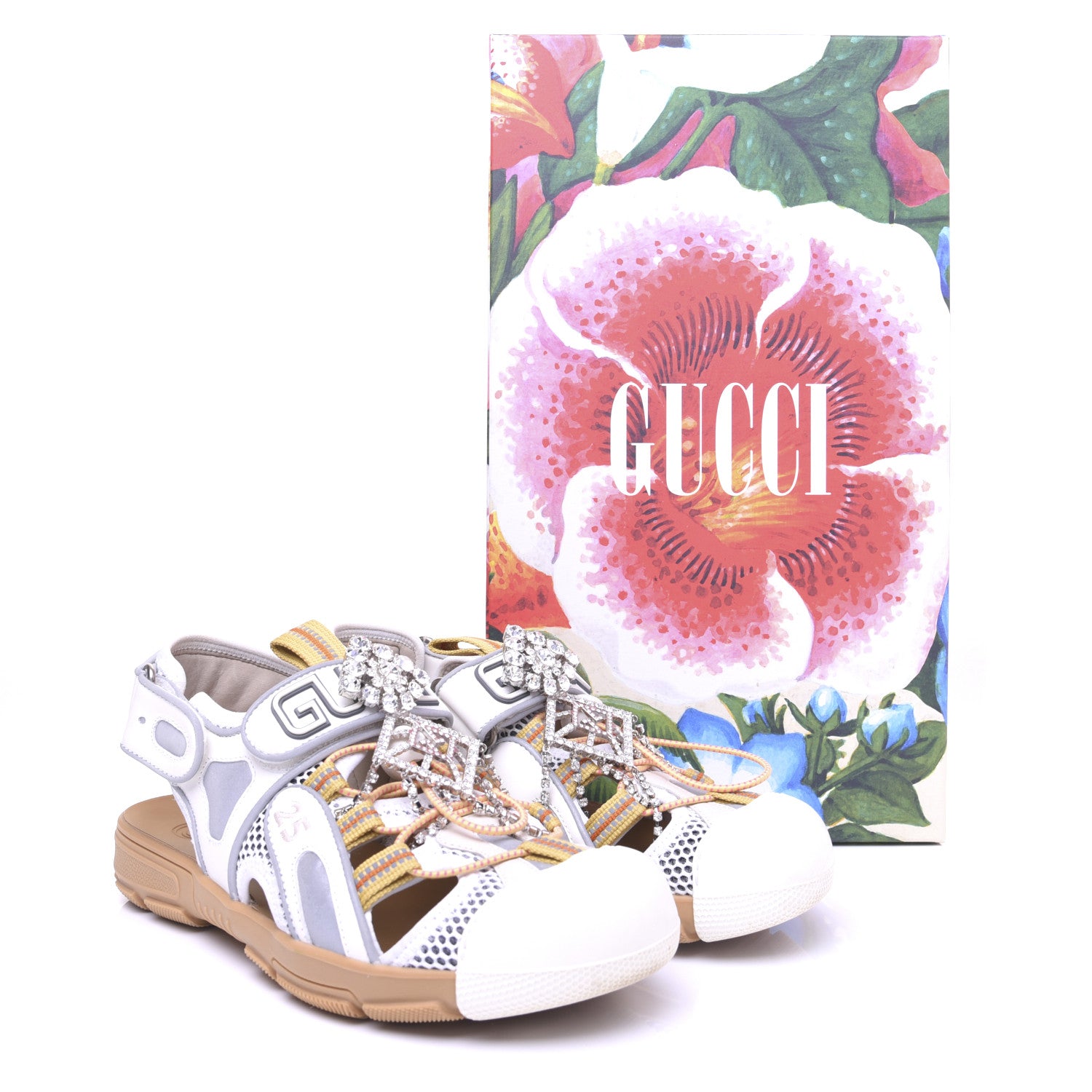 Gucci Mesh Fabric Tinsel Sport Sandals 37.5 White Silver 18 of 18