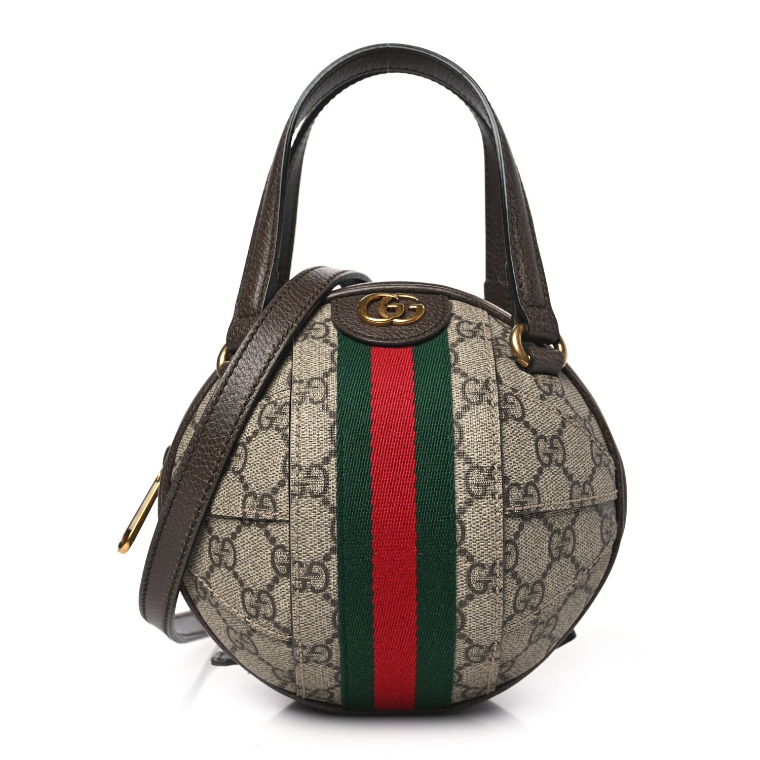 Gucci GG Supreme Monogram Textured Dollar Calfskin Web Mini Ophidia Basketball Shaped Shoulder Bag Beige Ebony New Acero 1 of 9