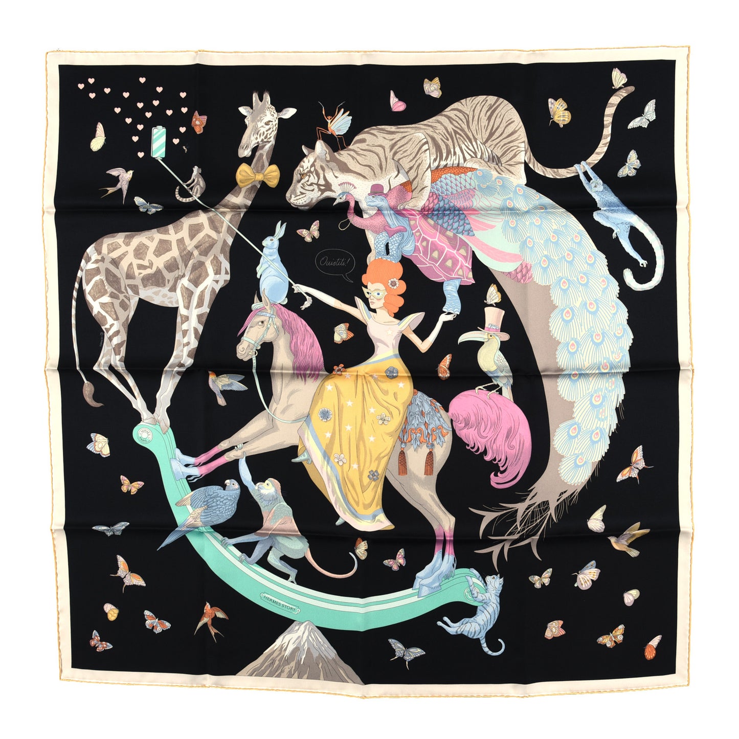 Silk Story Scarf 90 Marron Black Jaune Multicolor