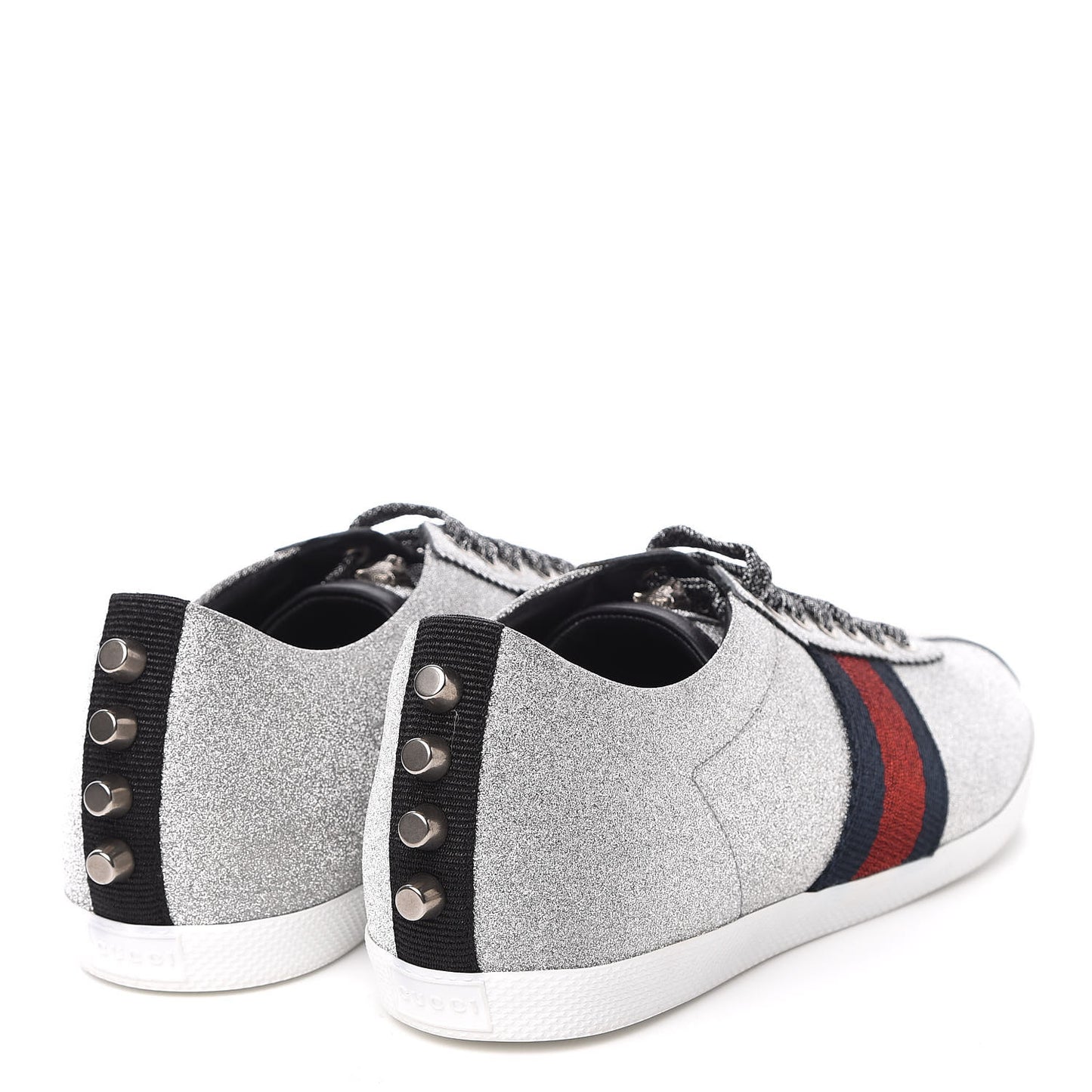 Glitter Fabric Studded Web Womens Sneakers 39.5 Silver
