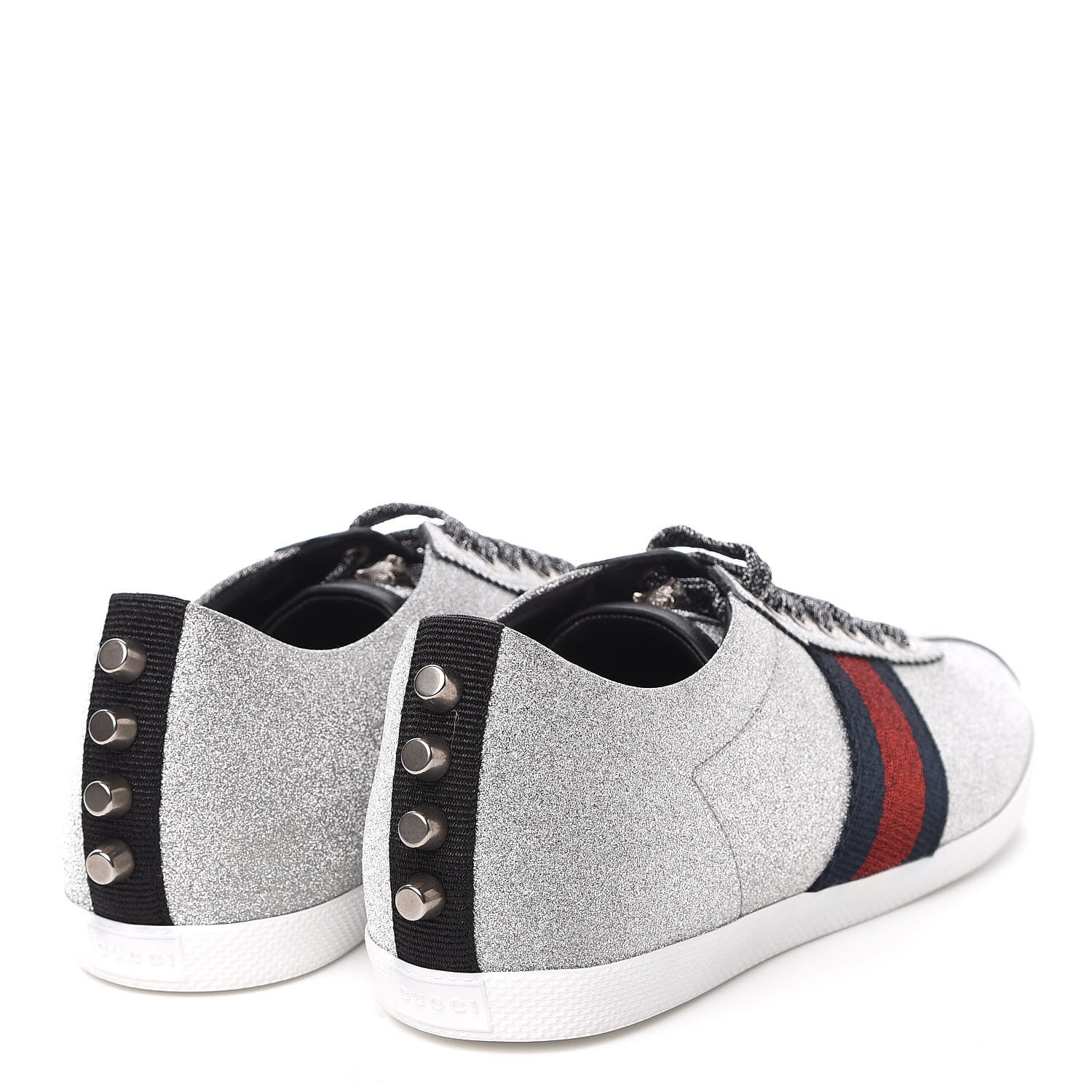 Gucci Glitter Fabric Studded Web Womens Sneakers 39.5 Silver 4 of 8
