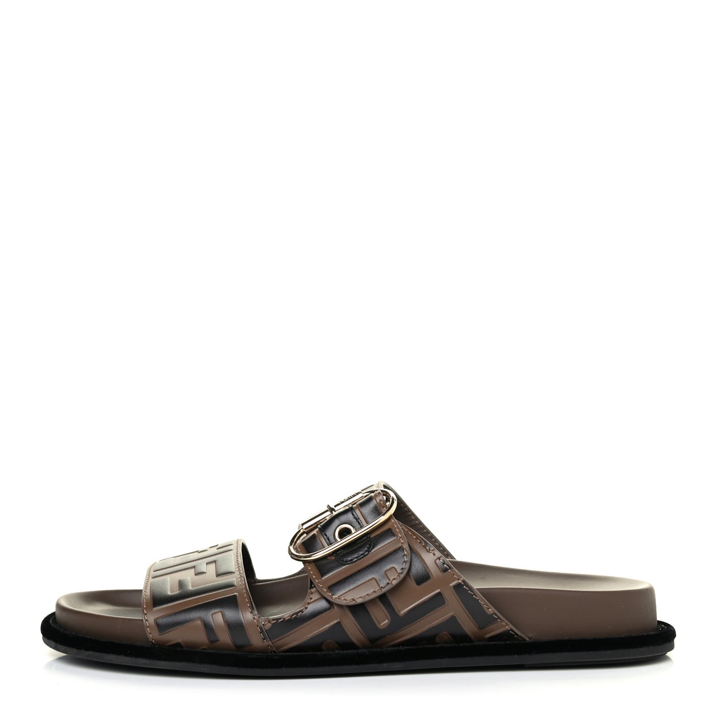 Calfskin FF Embossed Slide Sandals 39.5 Maya Black