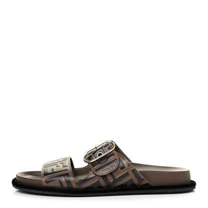 Fendi Calfskin FF Embossed Slide Sandals 39.5 Maya Black 1 of 4