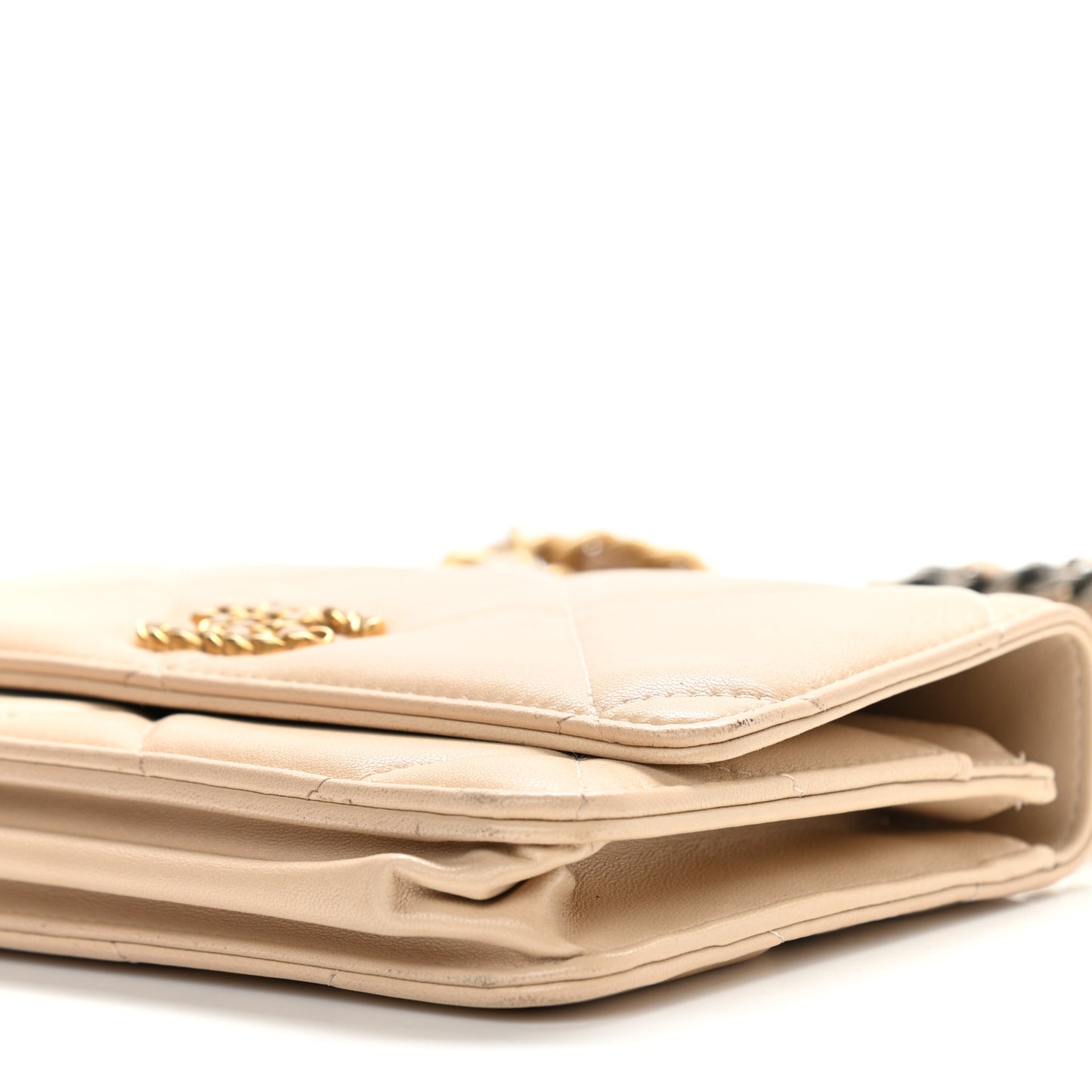 Lambskin Quilted Chanel 19 Wallet On Chain WOC Beige