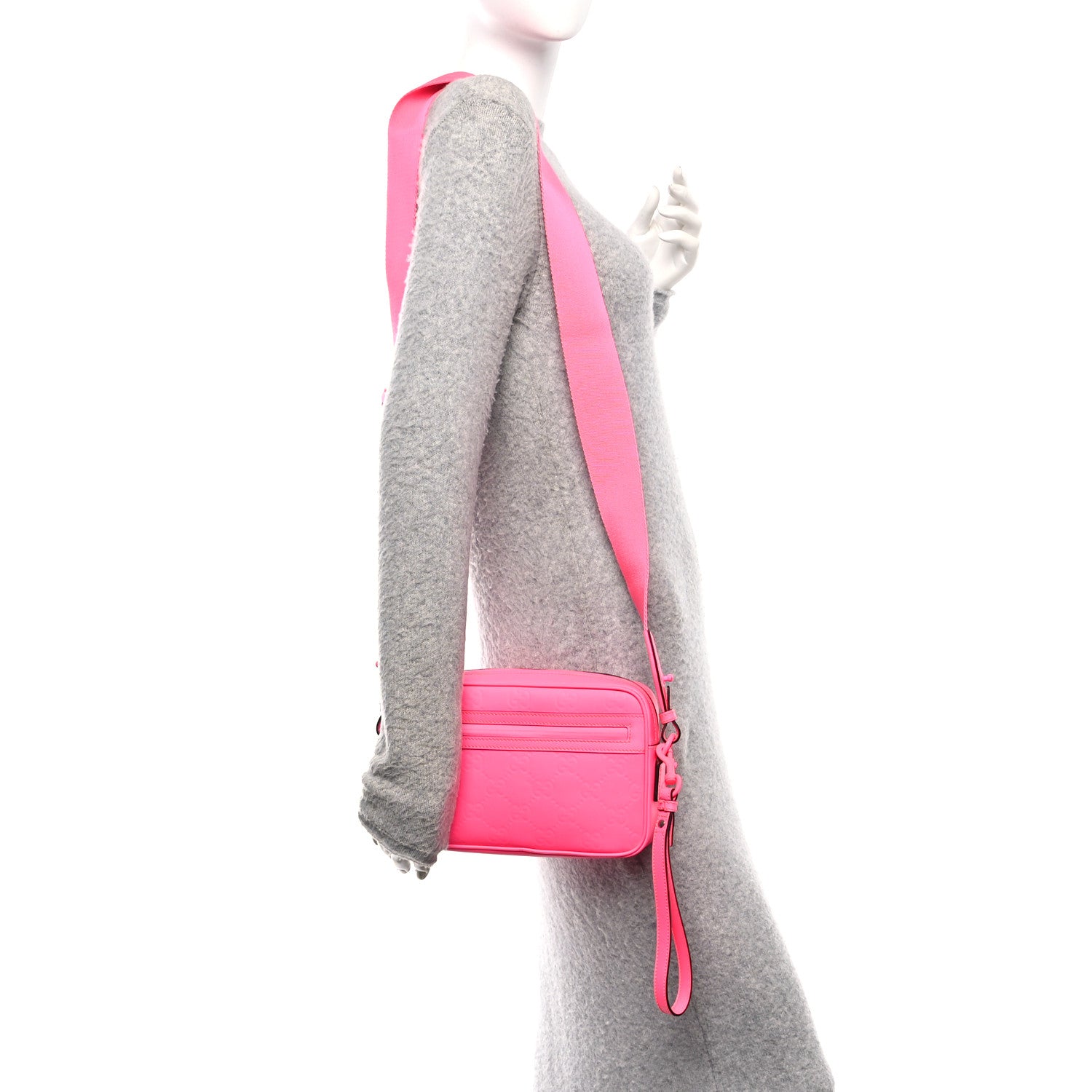 Gucci Rubber Effect Monogram GG Crossbody Bag Fluorescent Fuchsia