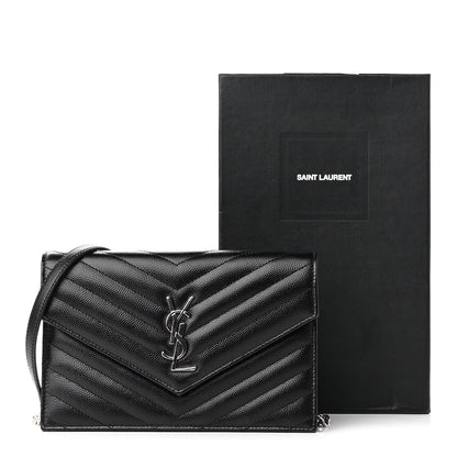 Saint Laurent Grain De Poudre Matelasse Chevron Monogram Envelope Chain Wallet Black 8 of 8