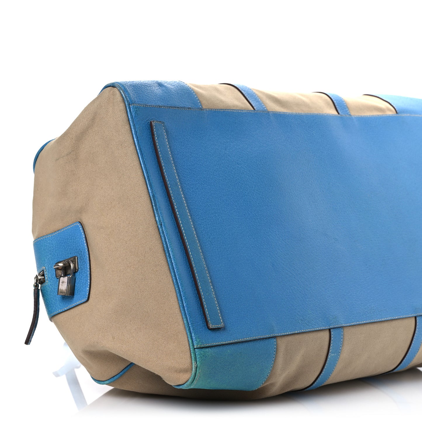 Canvas Calfskin Duffle Beige Blue