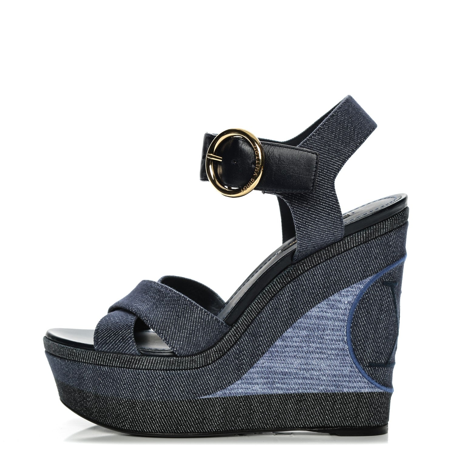 Louis Vuitton Canvas Blue Shore Wedge Sandal 37 Marine 1 of 8