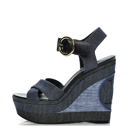 Louis Vuitton Canvas Blue Shore Wedge Sandal 37 Marine 1 of 8