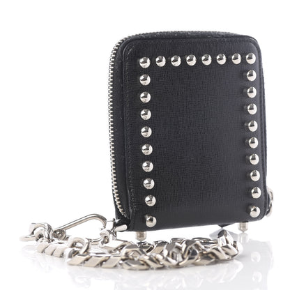 Fendi Vitello Elite Flamingo Mink Karlito Studded Zip Around Chain Wallet Black White Plaster 2 of 7