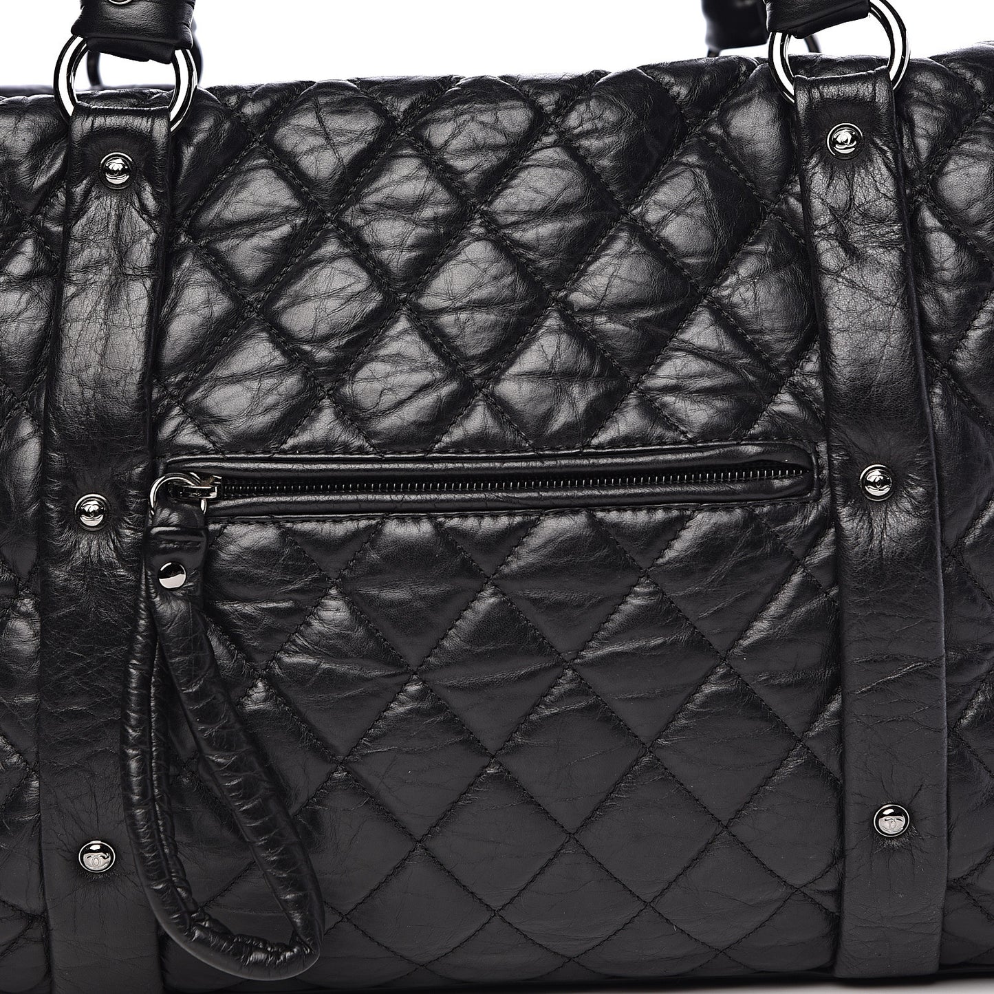 Distressed Lambskin Vintage Ligne Lady Braid XL Tote Black