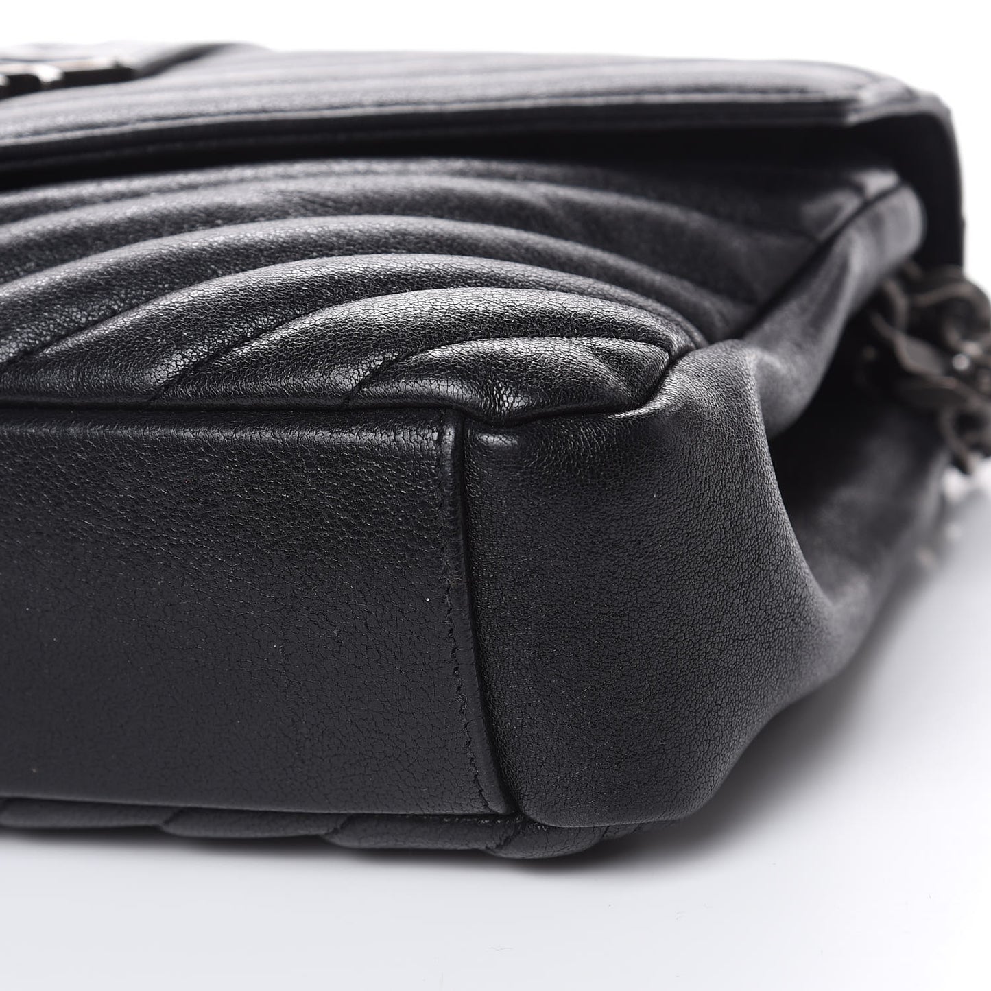 Sheepskin Matelasse Chevron Monogram Medium College Bag Black