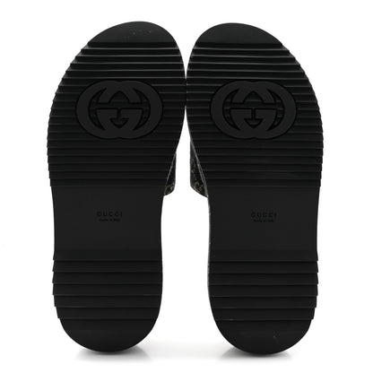 Gucci Jacquard Black Denim GG Monogram Angelina Platform 55mm Slide Sandals 38 Black Ivory 5 of 9