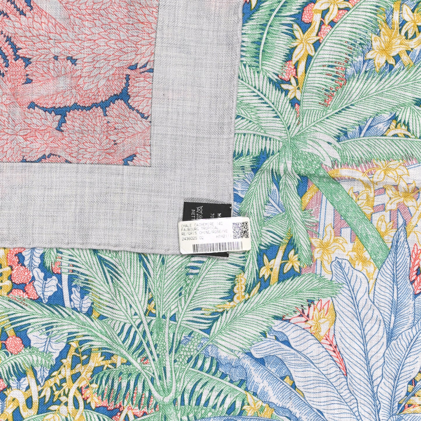 Cashmere Silk Faubourg Tropical Shawl 140 Gris Chine Rose