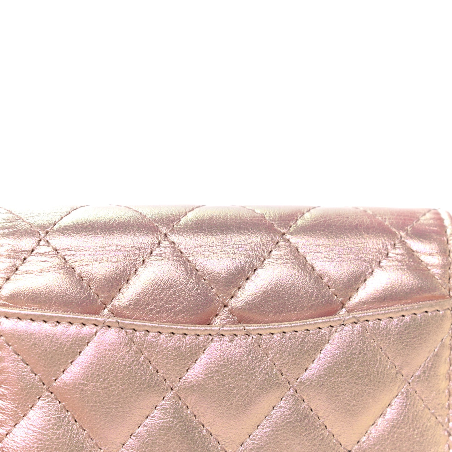 Iridescent Calfskin Quilted Flap Card Holder Wallet Pink