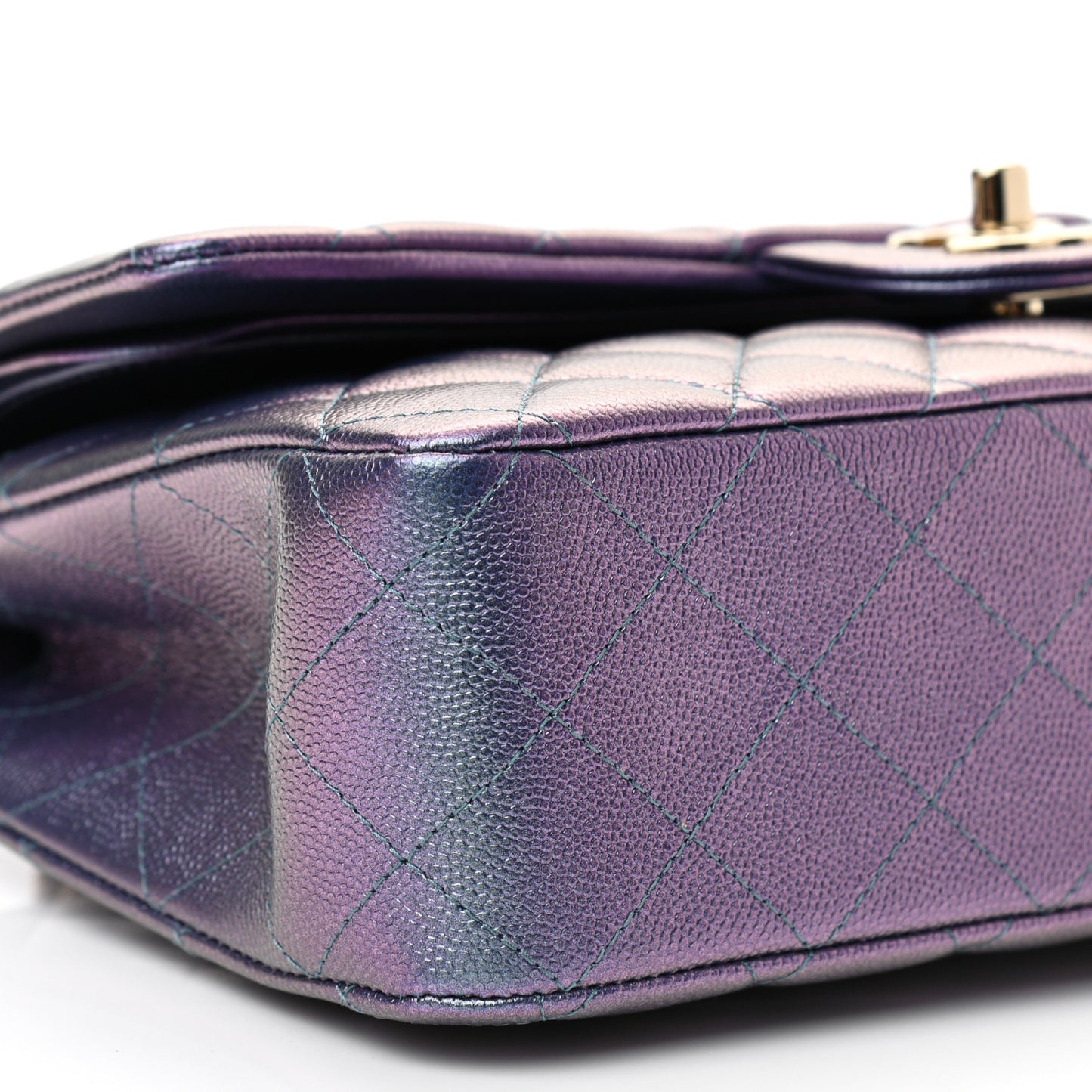 Iridescent Caviar Quilted Medium Double Flap Dark Blue