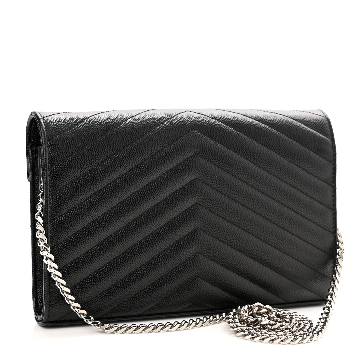 Grain De Poudre Matelasse Chevron Monogram Chain Wallet Black