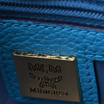 MCM Grained Calfskin Studded Pouch Blue 6 of 9