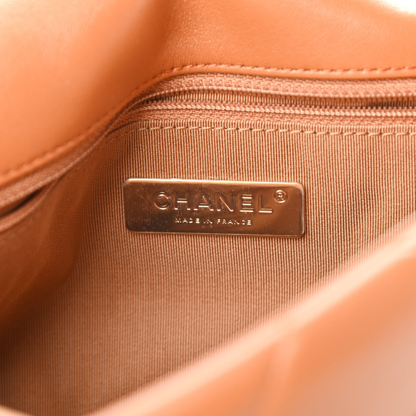 Lambskin Quilted Medium Chanel 19 Flap Light Brown
